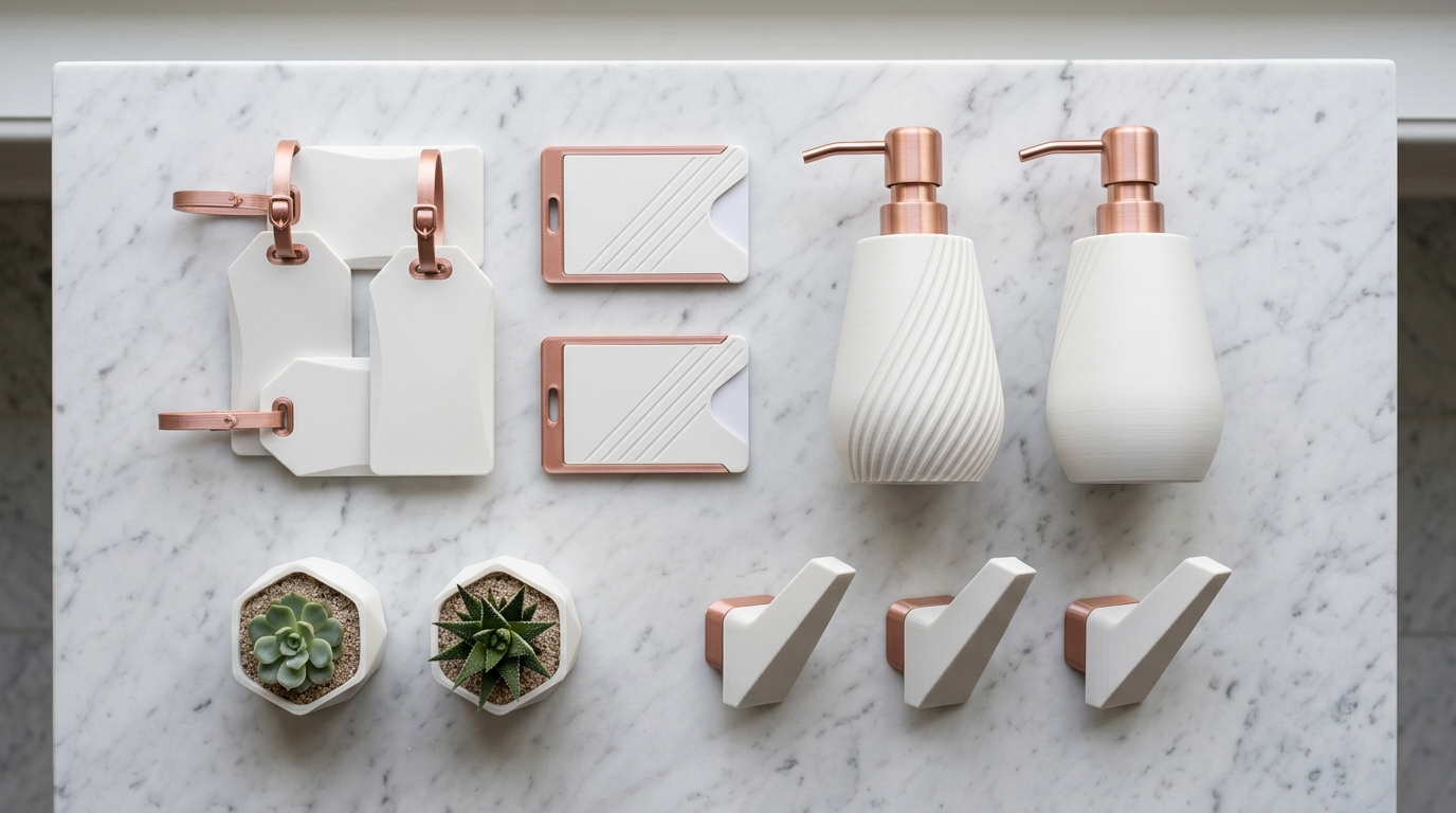 Hotel amenity collection flat lay