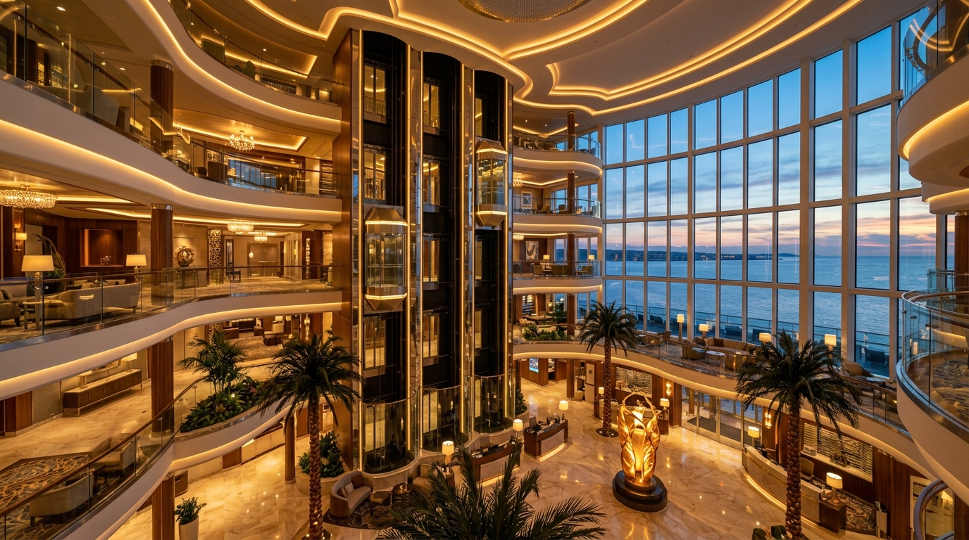 Cruise ship atrium lobby